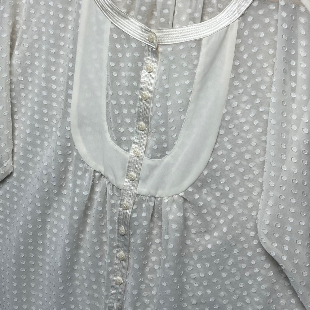 Apostrophe Ivory Sheer‎ Dot Textured Button Front Blouse Cottage Fairy Medium
